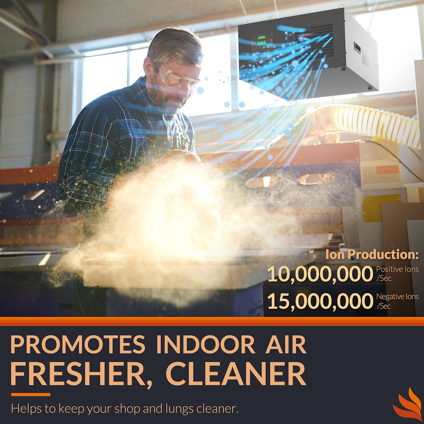 Purisystems PuriCare 1100IG Air Filtration System, Built-in Ionizer, Hanging Air Filter w/RF Remote, 1100 CFM