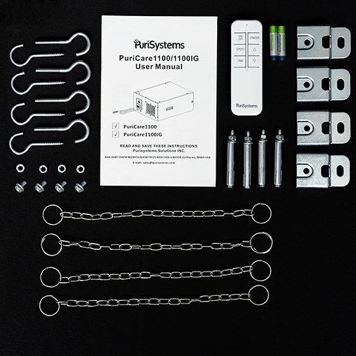 Purisystems PuriCare 1100IG Air Filtration System, Built-in Ionizer, Hanging Air Filter w/RF Remote, 1100 CFM