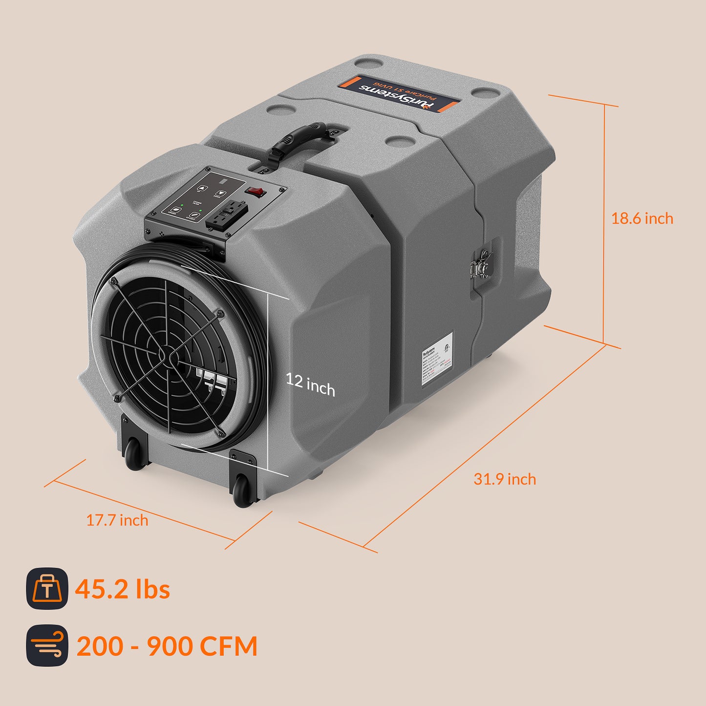 Purisystems Industrial Air Scrubber, HEPA Air Purifier with Ion Generator, 4-Stage Filtration, GFCI Outlet, 1100 sq.ft