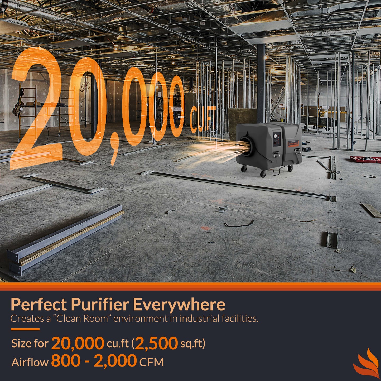 Purisystems Puricare S2 UVIG 2000 CFM Industrial Air Filtration System, 4 Stage Air Scrubber, Built-in UV-C Light & Ionizer