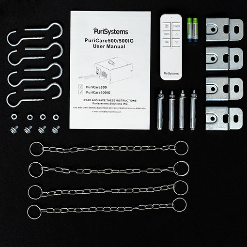 Purisystems Air Filtration System 3-Speed Remote, Built-in Ionizer, PuriCare 500IG Hanging Air Filter for Wood Shop, Garage
